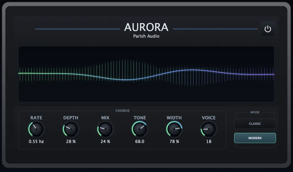 Aurora plugin showing visual blue and purple aurora animation on screen.