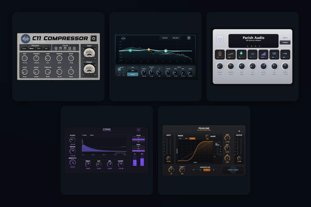 Parish Audio Mixing and Finishing Bundle featuring five mixing and mastering plugins